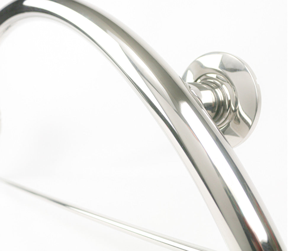 30" Half-Moon Curved Shower Grab Bar With Towel Bar, Polished Stainless