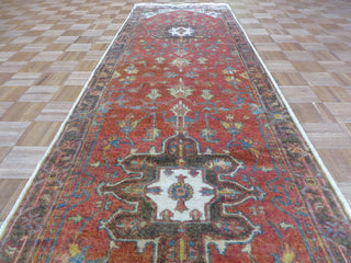 3x10 Runner Hand Knotted Rust Red Antiqued Serapi Heriz Oriental Rug