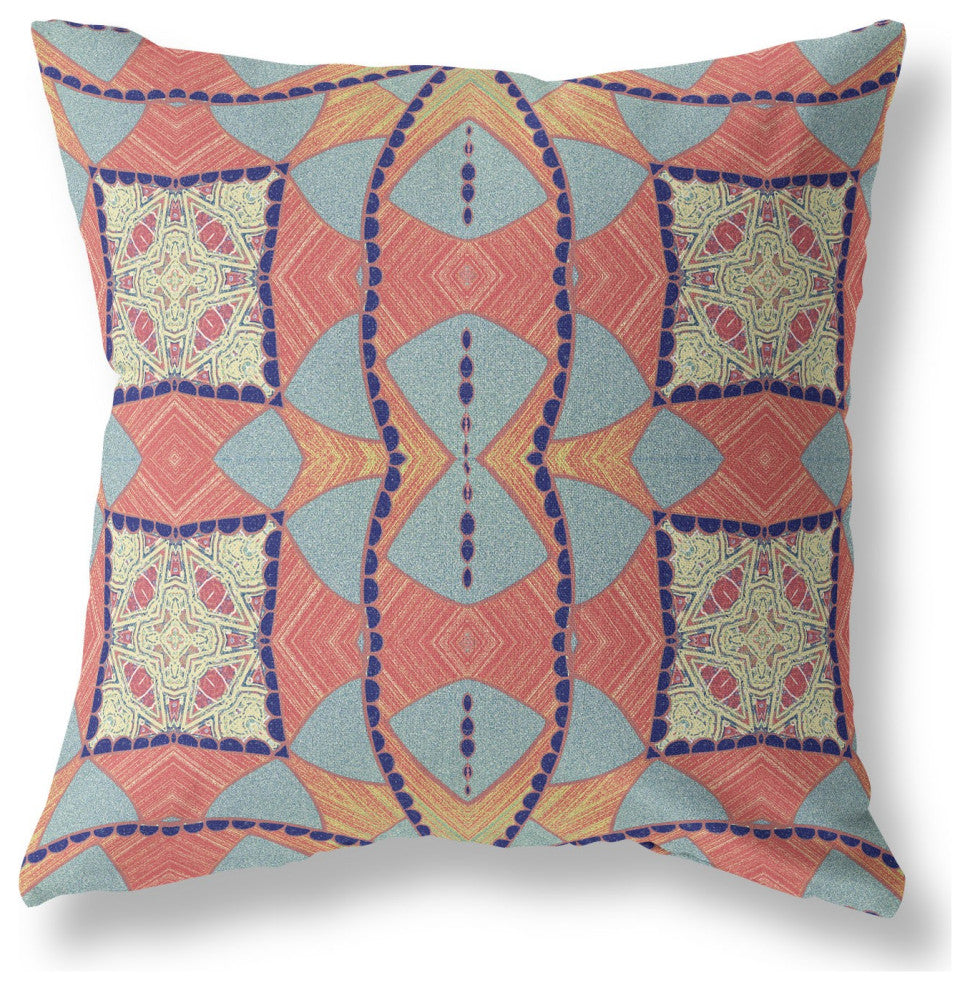 18" Red Indigo Cosmic Circle Boho Suede Throw Pillow