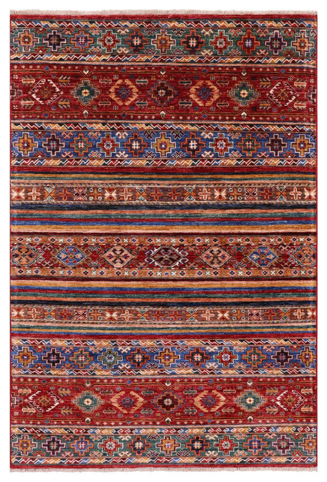 Super Kazak Khorjin Hand Knotted Rug 4' 0" X 5' 11" Q5246