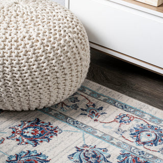 Modern Persian Moroccan Ivory/Blue/Red 5' Round Area Rug