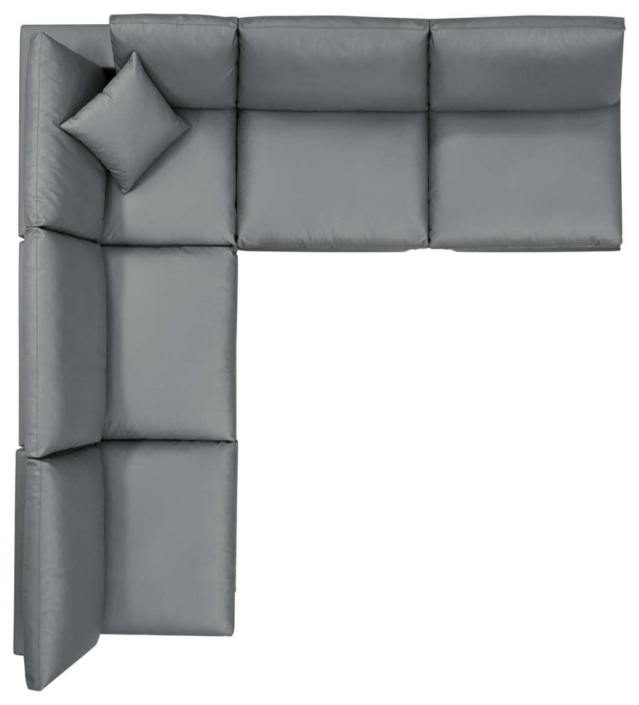 Commix Down Filled Overstuffed Vegan Leather 5-Piece Sectional Sofa - Gray