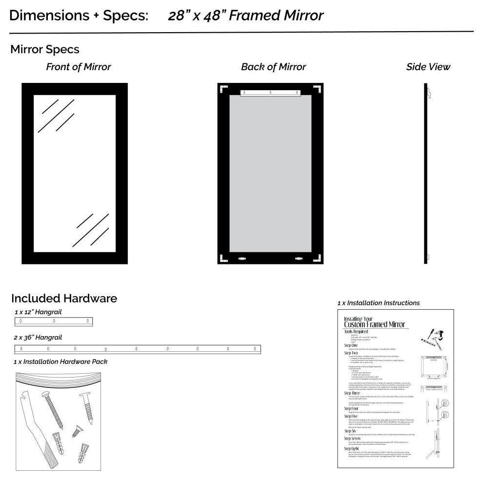Porter Dark Gray Framed Mirror, 28"x48"