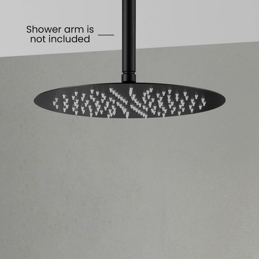 Circular 12" Metal Ultra Thin Profile Rain Shower Head 1.75 GPM, Matte Black
