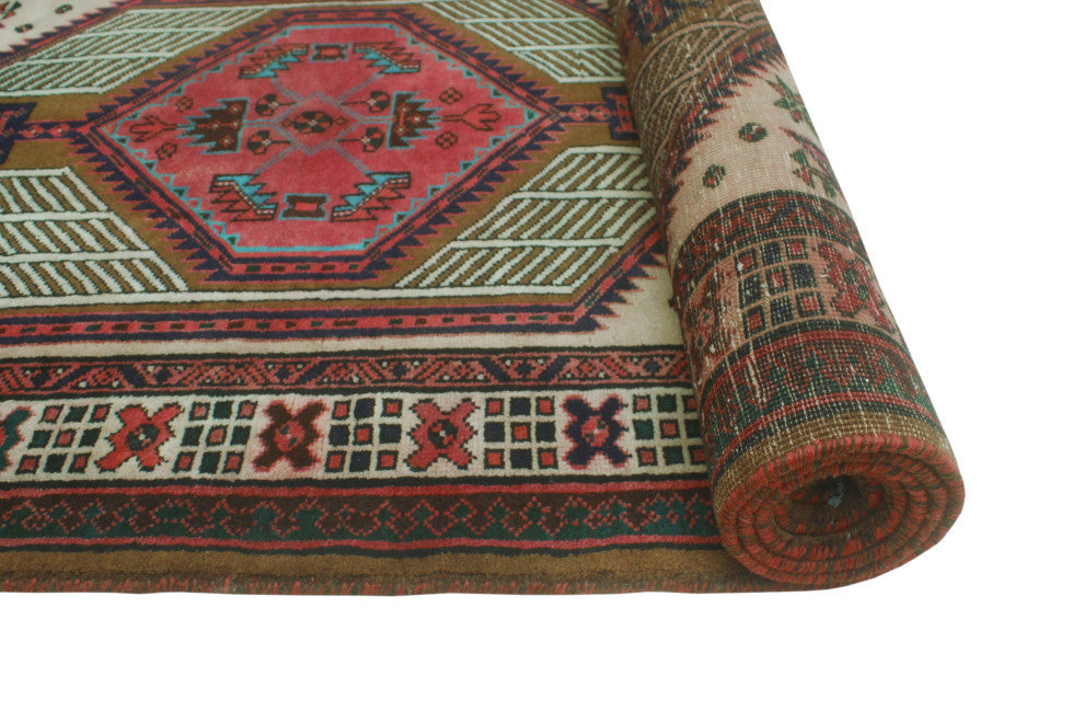 Fine Vintage Distressed Khurshid Beige/Rust Runner, 3'4x10'6