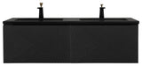 Matte Black Wall Mount Bath Vanity, Integrated Sink, Black Sink, 60" Double Sink
