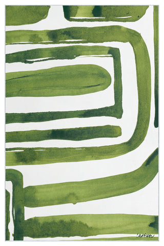 Green Labyrinth II Abstract Art Area Rug, 5'x7.5'