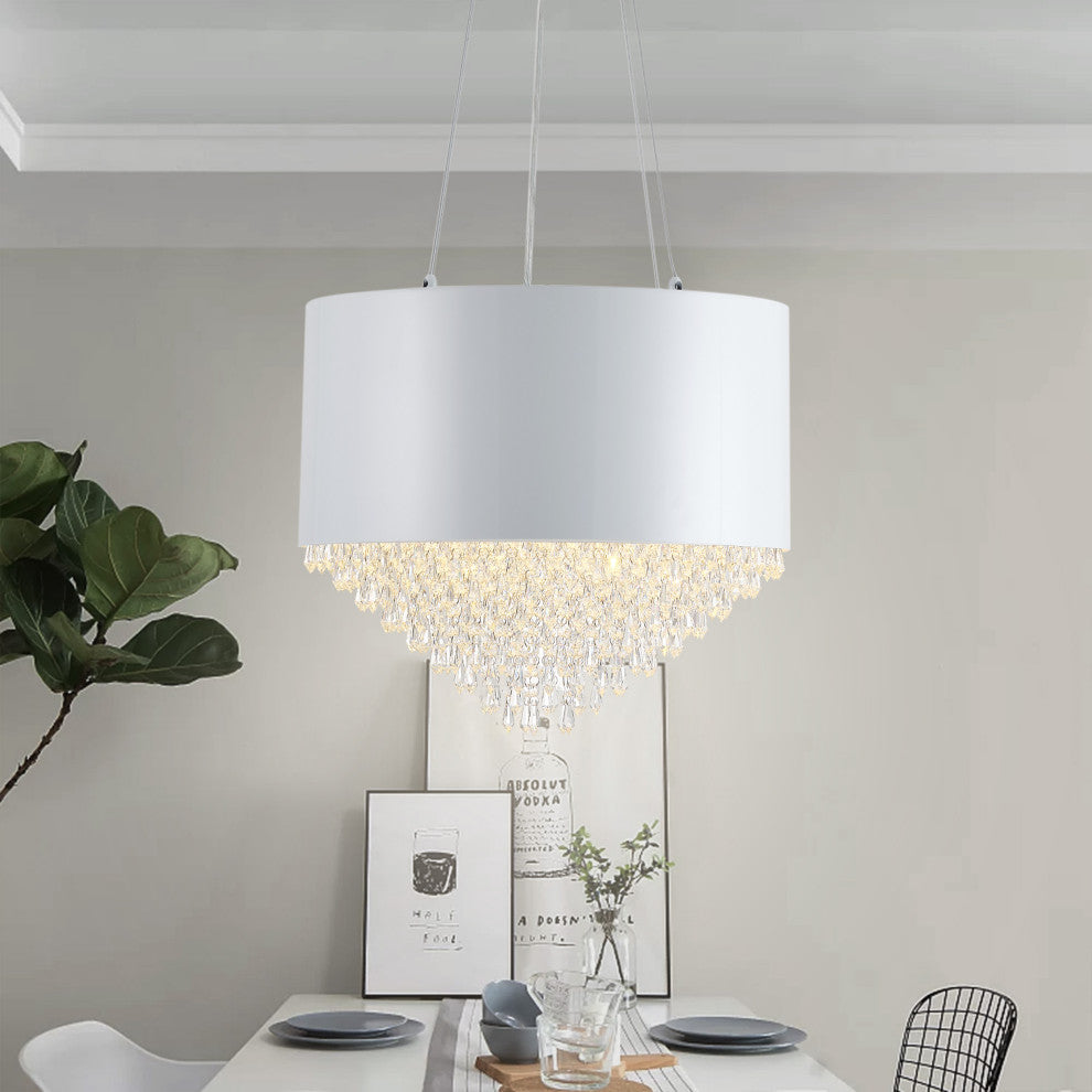 Modern 4-Light Drum Shape Pendant Light for Dining Room Kitchen Island, White