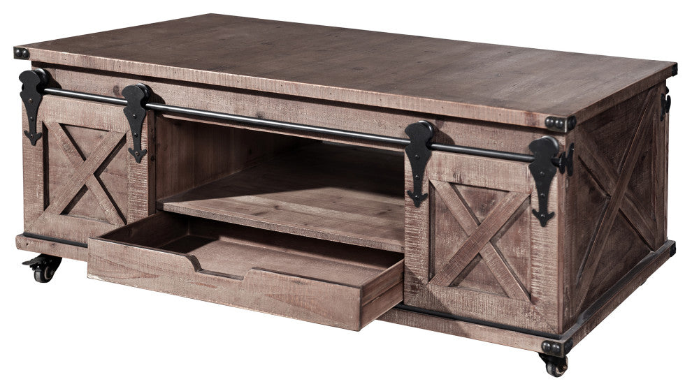 Presley 2 Door With Drawer Coffee Table, Natural Brown