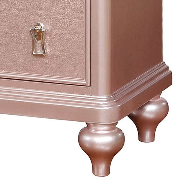 Benzara BM182934 Solid Wood Nightstand With Mirror Trim, Pink