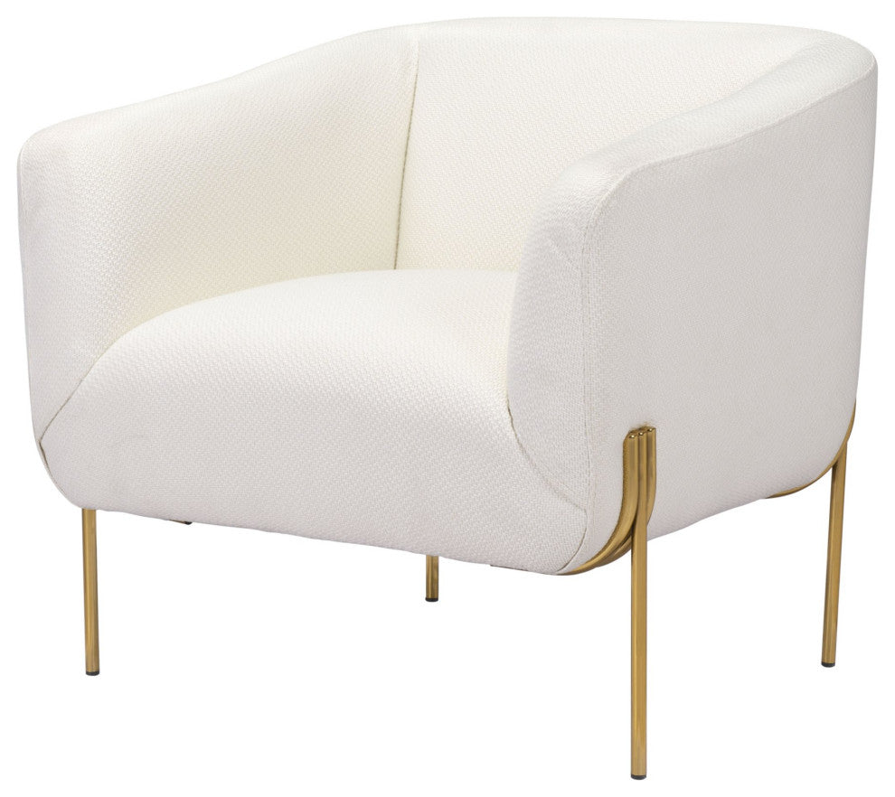 Armchair Accent Chair, Steel Metal, Ivory, Gold, Lounge Cafe Lobby Hospitality