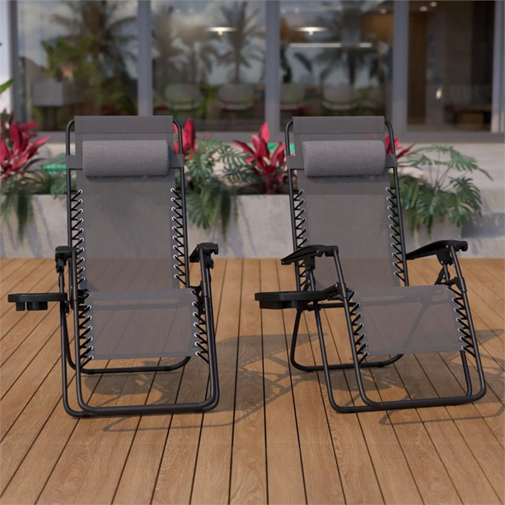 Adjustable Folding Mesh Zero Gravity Reclining Lounge Chair, Set of 2, Gray
