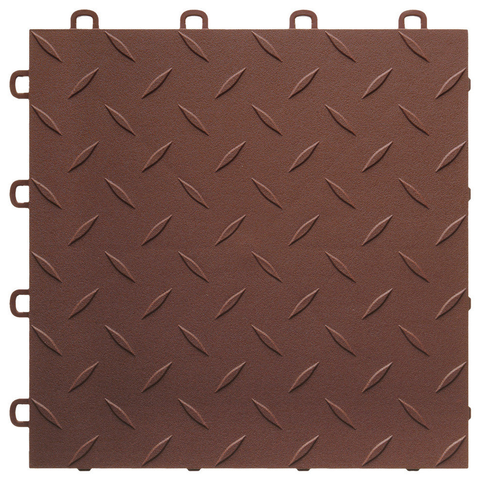 12"x12" Interlocking Garage Flooring Tiles, Diamond Top, Sample, Brown
