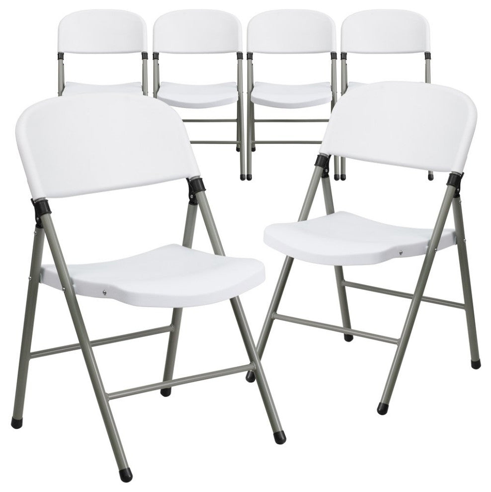 6 Pk. 330 lb. Capacity White Plastic Folding Chair with Gray Frame