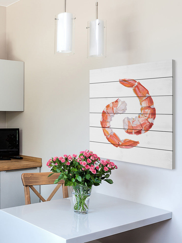 "Crevette Duo" Painting Print on White Wood, 40"x40"