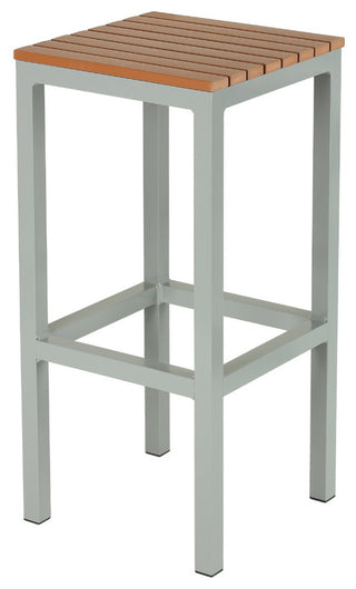 Lola Aluminum Outdoor Backless Barstool, Poly Wood, Silver/Teak