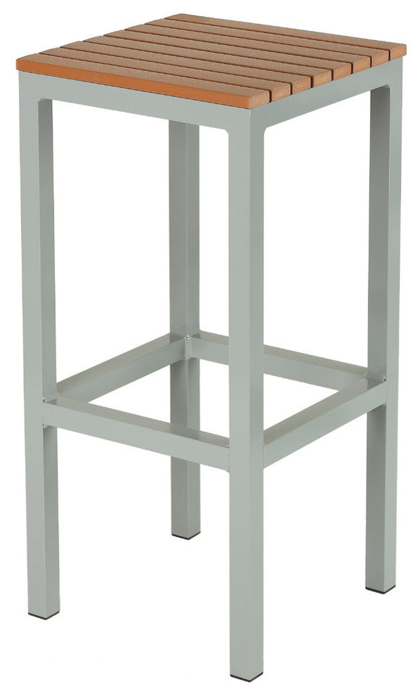 Lola Aluminum Outdoor Backless Barstool, Poly Wood, Silver/Teak