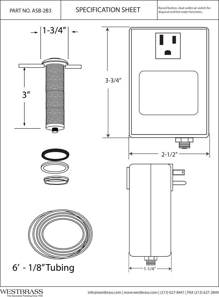 Disposal Air Switch And Single Outlet Control Box In Powder Coated Flat Black