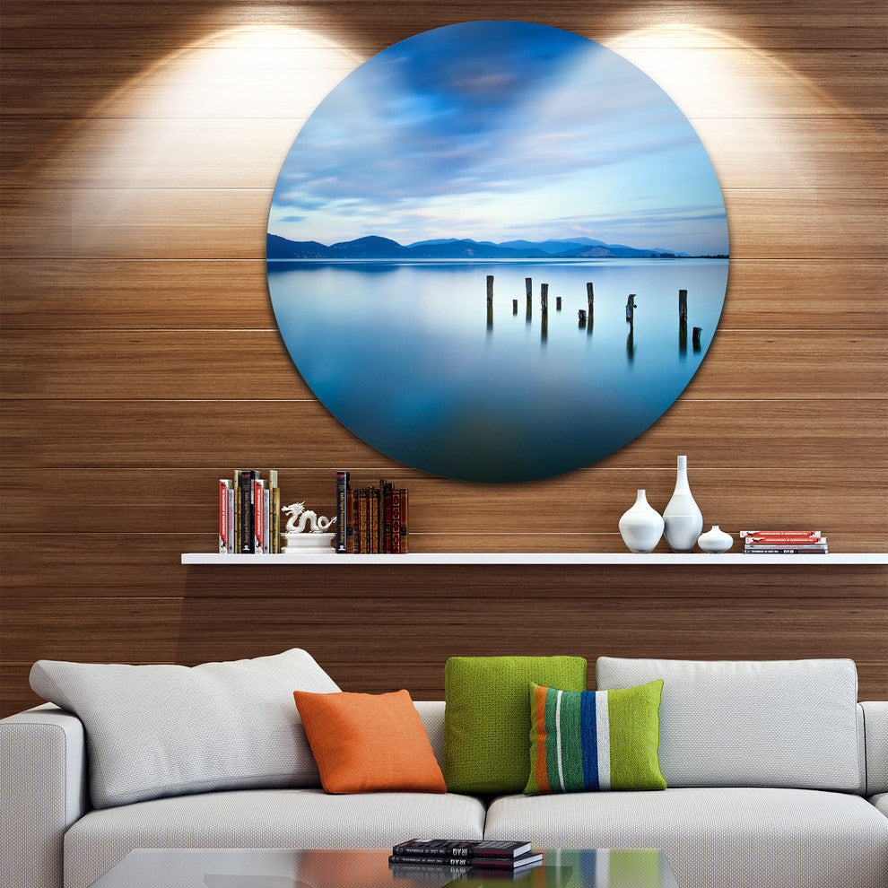 Cloudy Sky In Blue Sea, Seascape Photo Large Disc Metal Wall Art, 23"