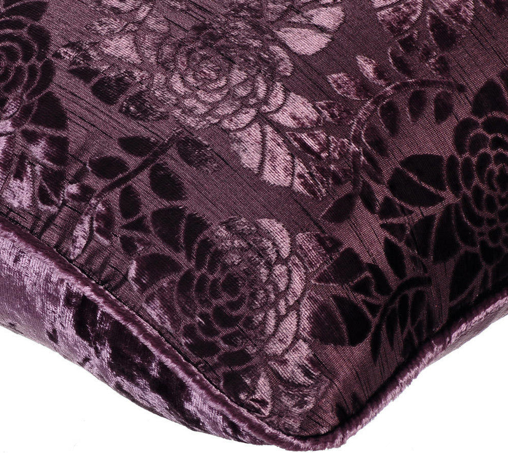 Throw Pillow Covers 12" x 12" Pillowcase Purple Velvet Floral - Plum Rose Bush
