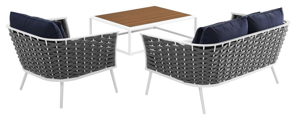 White Navy Stance 3 Piece Outdoor Patio Aluminum Sectional Sofa Set