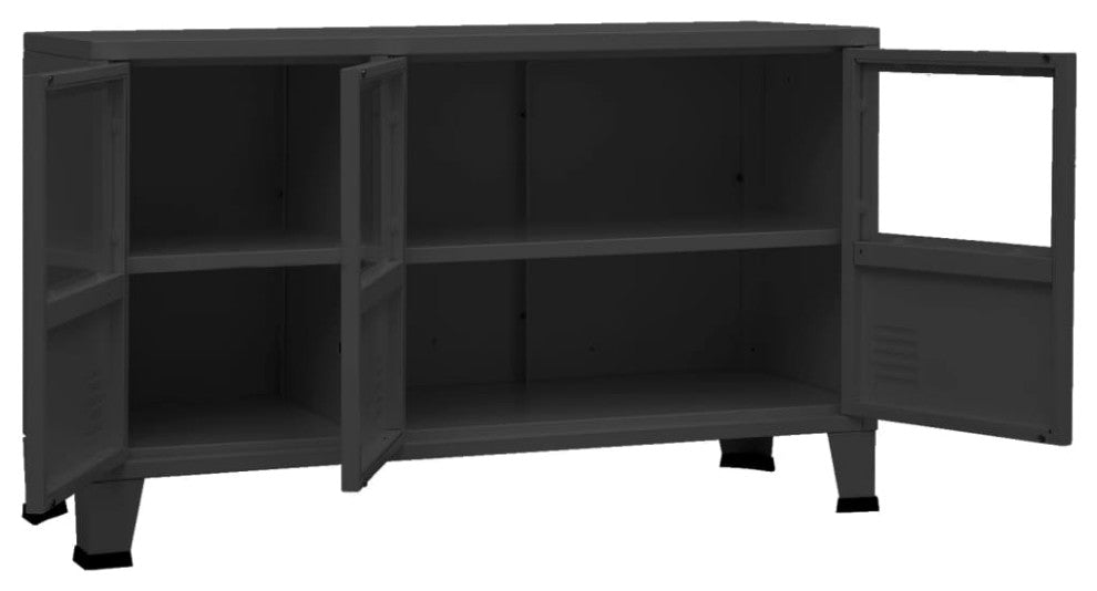 vidaXL Sideboard Industrial Storage Cabinet with Handle Black Metal and Glass