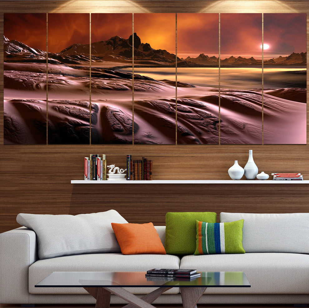 3D Rendered Alien Planet, Landscape Canvas Art Print, 83"x32", 7 Panels