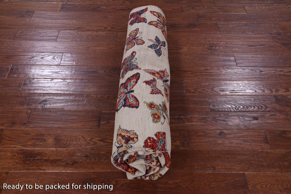 8' 0" X 9' 10" Butterflies Persian Gabbeh Handmade Wool Rug - Q12441