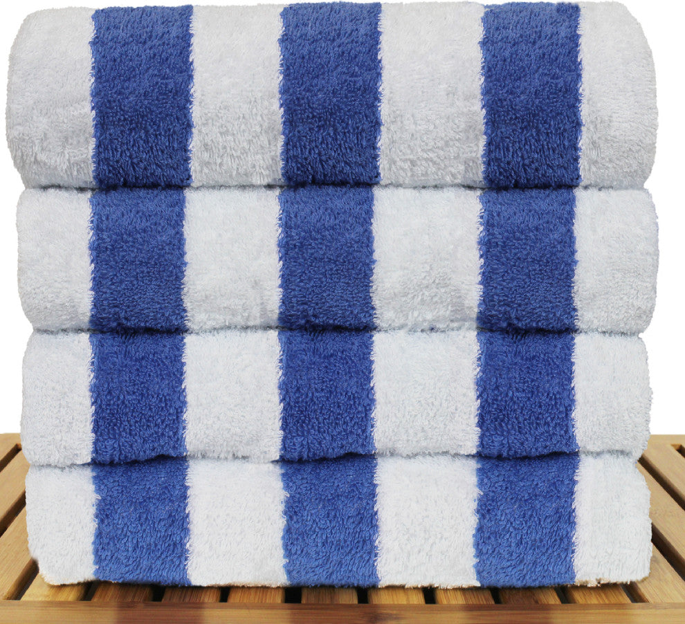 Towel 100% Cotton Pool Beach Towels, Cabana, Blue, Set of 4