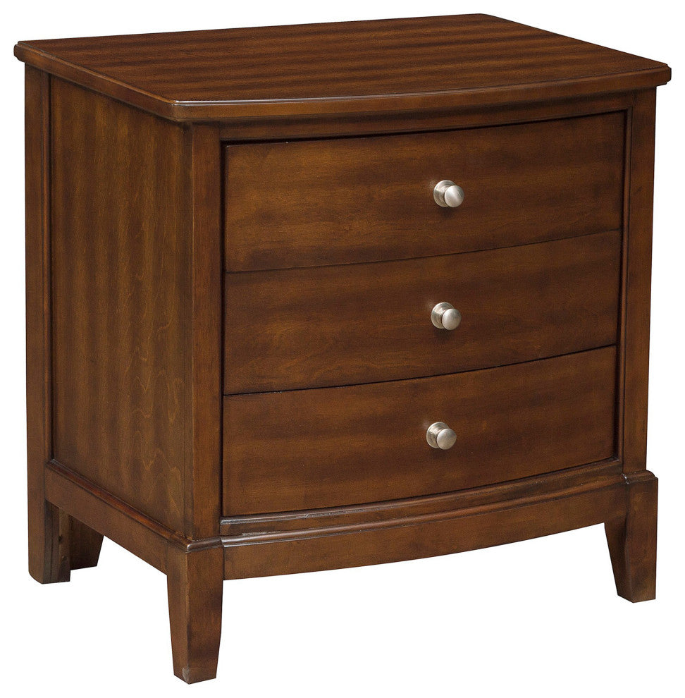 Benzara BM222724 Wooden Nightstand with 3 Spacious Drawers and Knobs, Brown