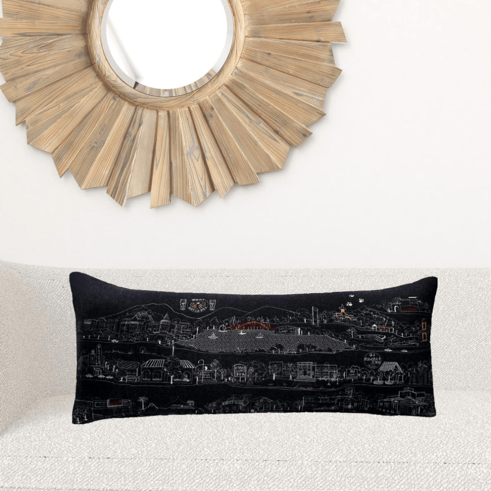 35" Black Los Gatos Nighttime Skyline Lumbar Decorative Pillow
