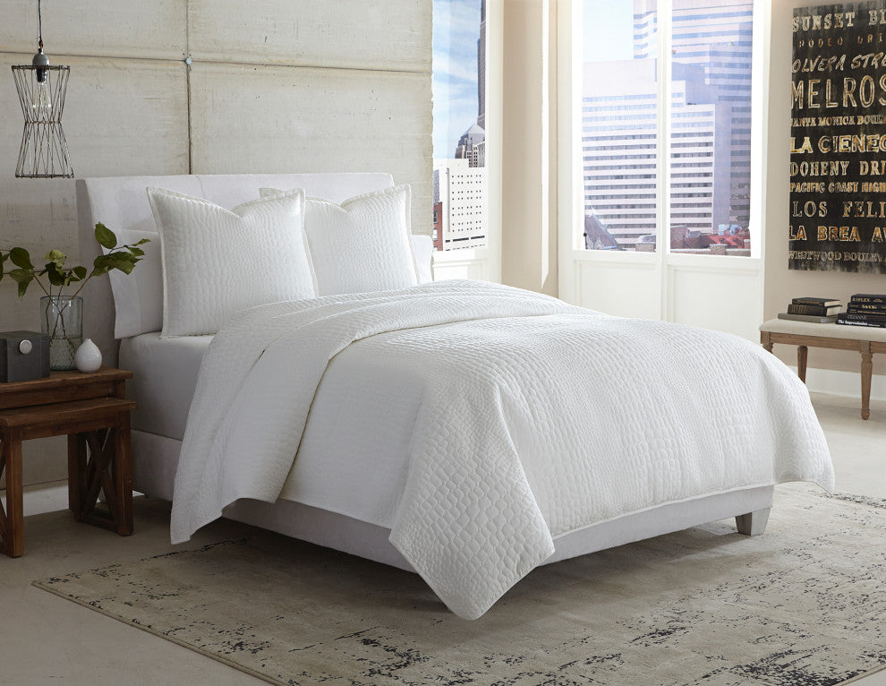 Aico Amini Ashworth 3 pc Queen Covelet/Duvet in White