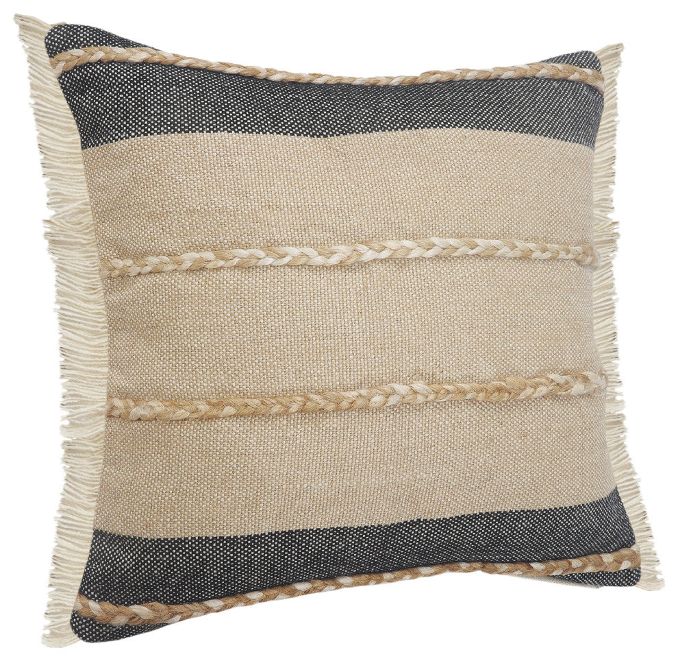 Ox Bay Black/Tan Stripe Cotton Blend Pillow Cover, 20"x20"