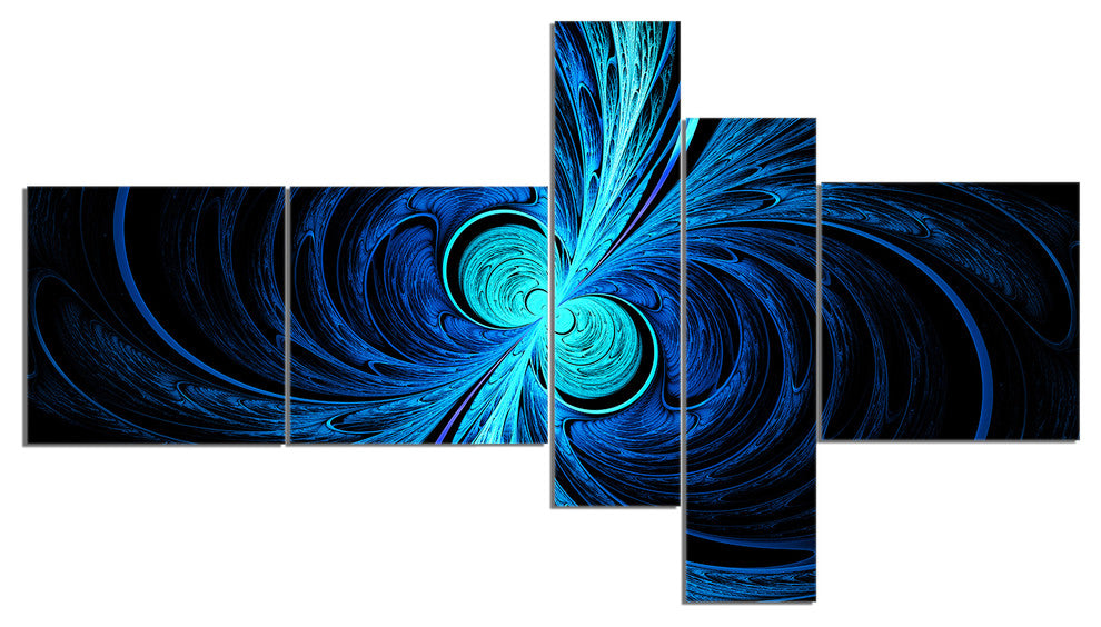 Blue Fractal, Abstract Canvas art print, 60"x32", 5 panels