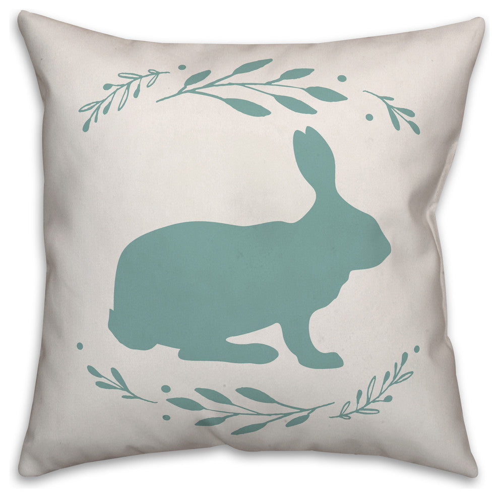Teal Bunny Silhouette 18x18 Throw Pillow Cover