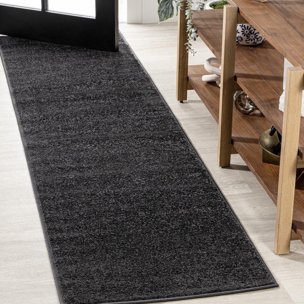 Haze Solid Low-Pile Black 2 ft. x 14 ft. Runner Rug