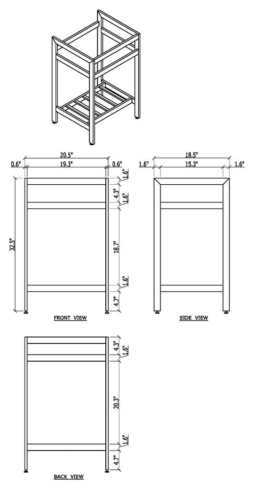 New South Beach 21 Stainless Steel Open Console with Sink Set, Polished