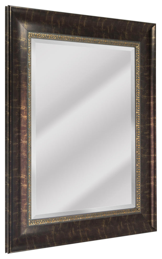 Head West Distressed Embossed Bronze Framed Wall Vanity Mirror - 26" x 32"