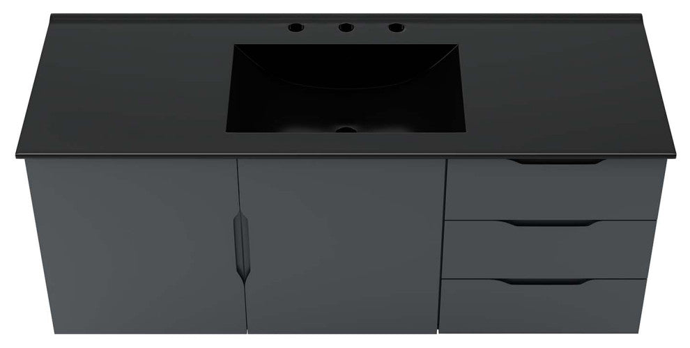 Sink Vanity Cabinet, Gray Black, Ceramic, Melamine, Modern, Hotel Bathroom