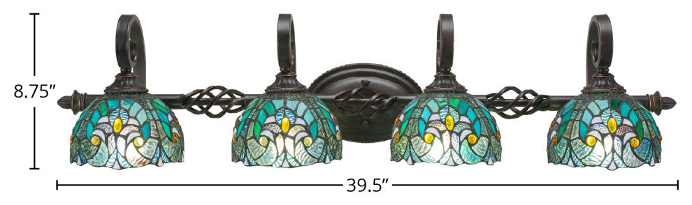 Elegante 4-Light Bath Bar, Turquoise Cypress Art