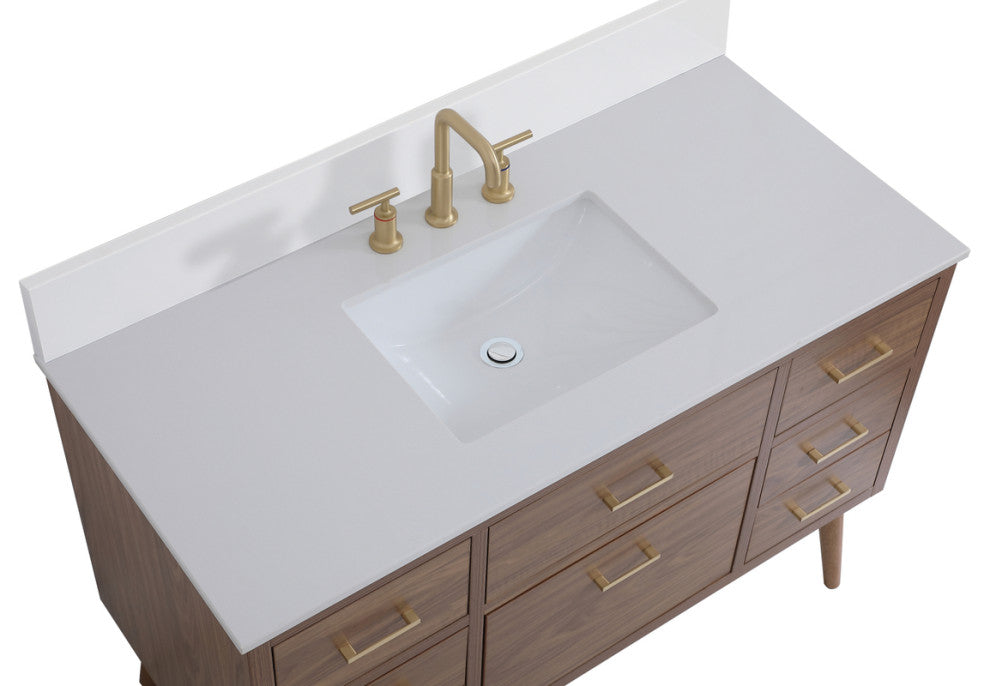 Bella 48" Bathroom Vanity, Walnut Brown With Backsplash
