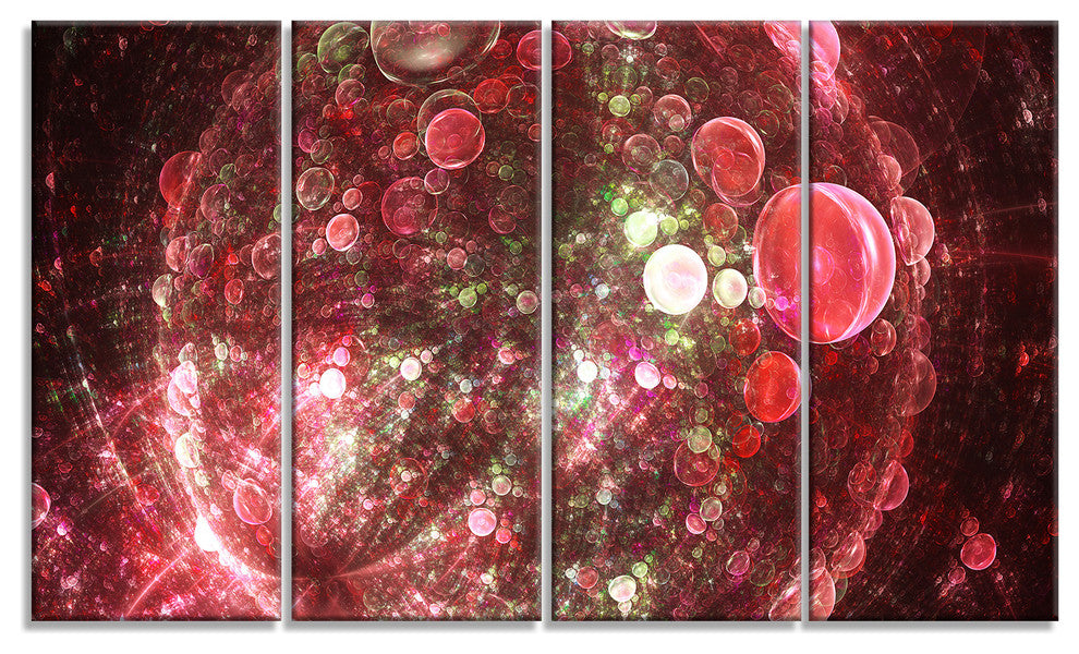 Red Spherical Planet Bubbles, Abstract Canvas Art Print, 48"x28", 4 Panels