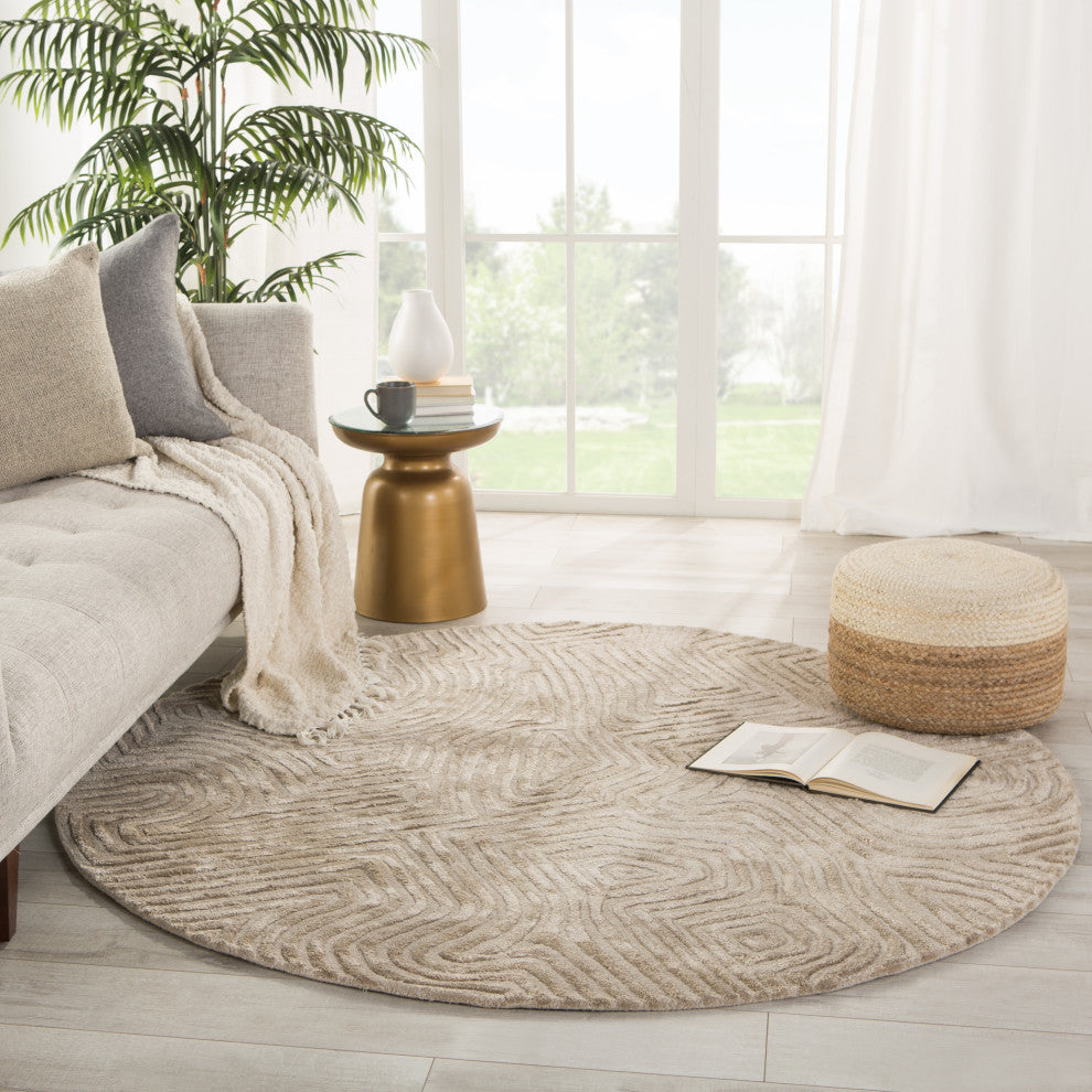 Jaipur Living Impress Handmade Abstract Beige Round Rug, 8'