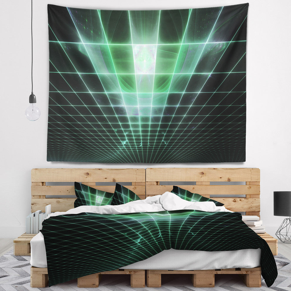 Light Green Bat on Radar Screen Abstract Wall Tapestry, 60"x50"