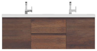 Paterno 60" Double Wall Mounted Bathroom Vanity, Rosewood
