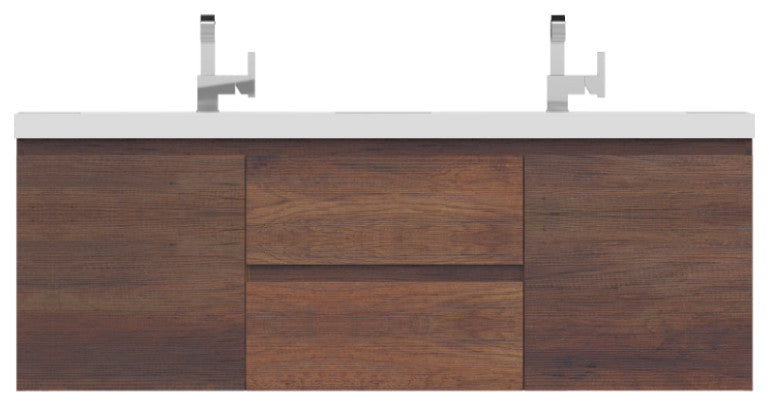 Paterno 60" Double Wall Mounted Bathroom Vanity, Rosewood
