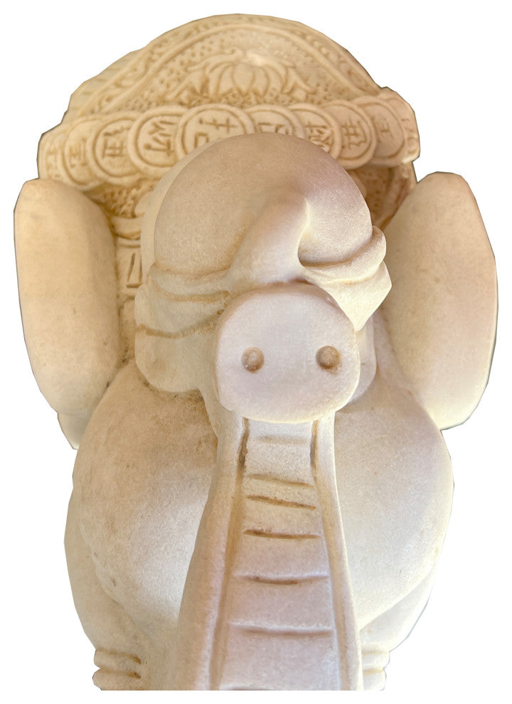 Chinese Pair White Marble Stone Fengshui Elephant Trunk Up Statues Hcs7637
