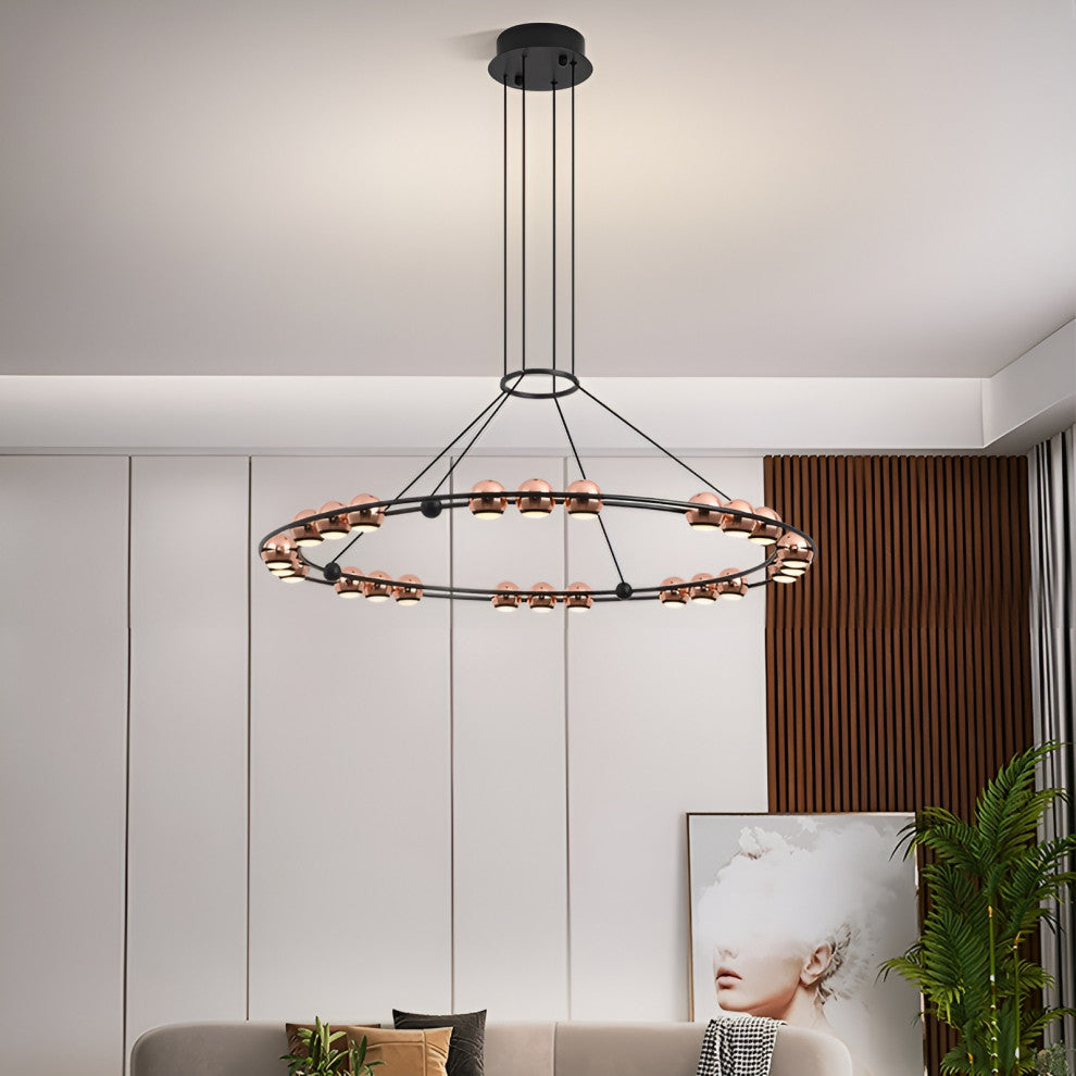 Irgoli | Ring Design LED Rose Gold Decor Hanging Chandelier for Living Room, 3 Rings, Cool Light, Non-Dimmable