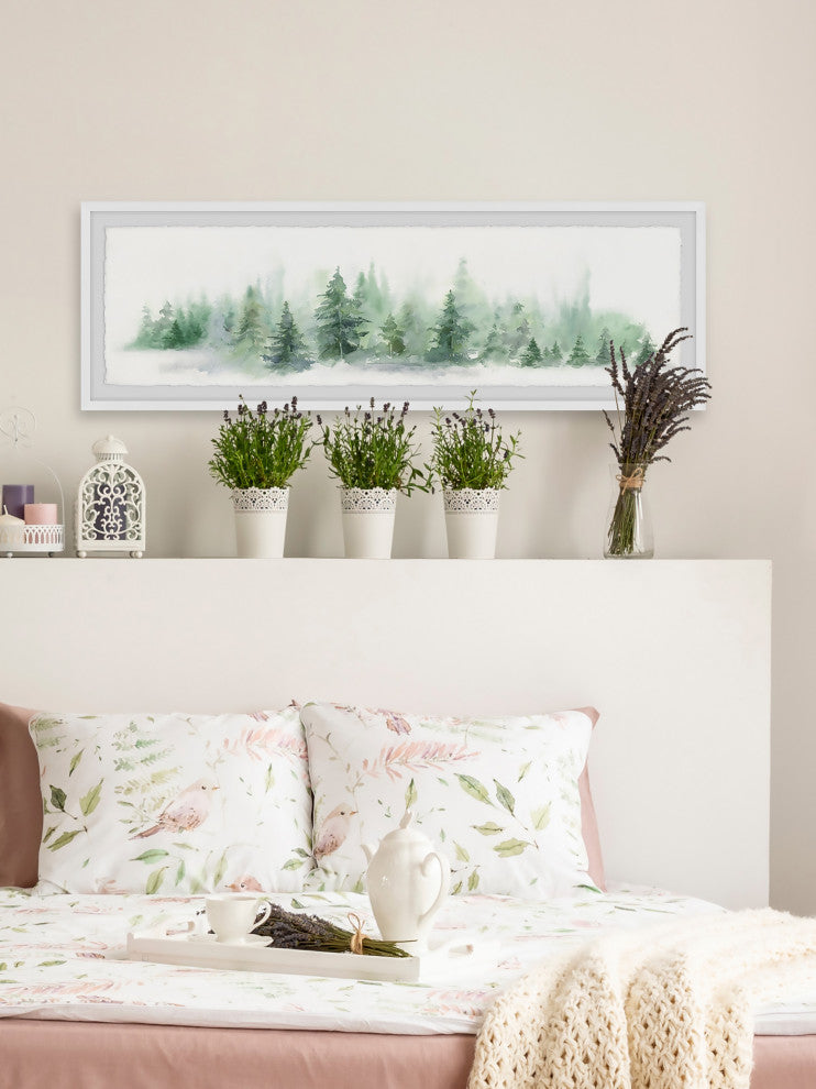 "Snow Covered Pines" Framed Painting Print, 30x10