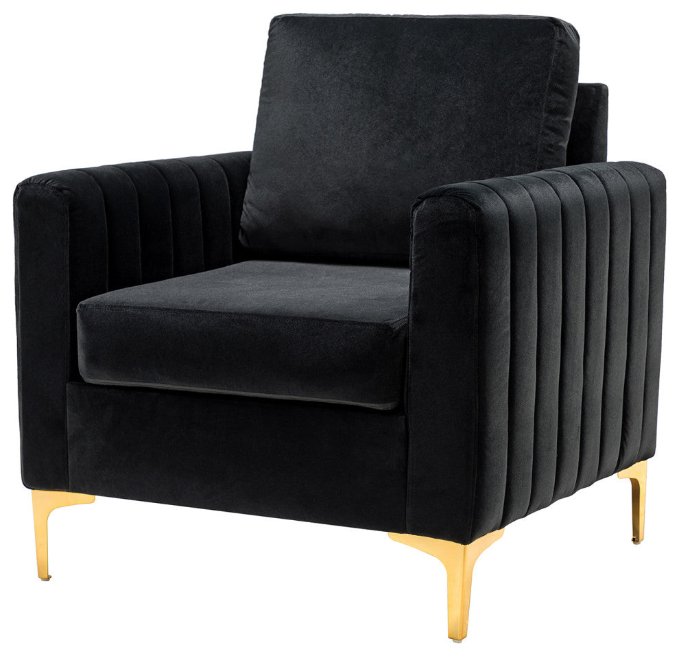 Velvet Comfor Club Chair With Arms&Metal Legs, Black